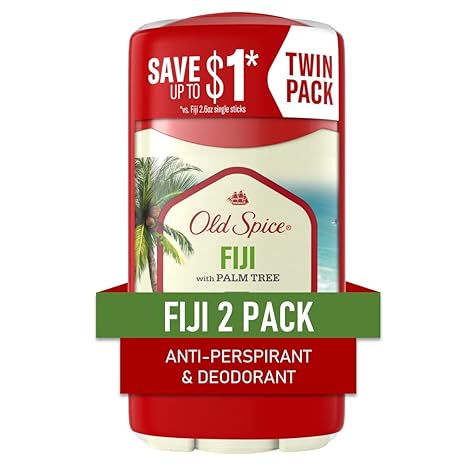 Old Spice Antiperspirant and Deodorant for Men, Fresher Collection, Fiji, Coconut & Tropical Wood Scent, 2.6 Oz(Pack of 2)