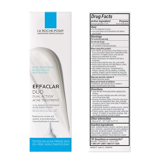 La Roche-Posay Effaclar Duo Dual Action Acne Spot Treatment Cream with Benzoyl Peroxide Acne Treatment for Acne and Blackheads