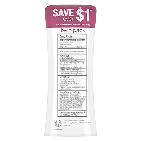 Dove Advanced Care Antiperspirant Deodorant Stick Caring Coconut Twin Pack for helping your skin barrier repair after shaving 2.6 oz