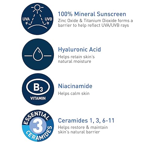 CeraVe 100% Mineral Sunscreen SPF 50 | Face sunscreen With Zinc Oxide & Titanium Dioxide