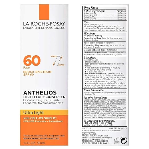 La Roche-Posay Anthelios Light Fluid Facial Sunscreen SPF 60 | Lightweight Sunscreen For Face