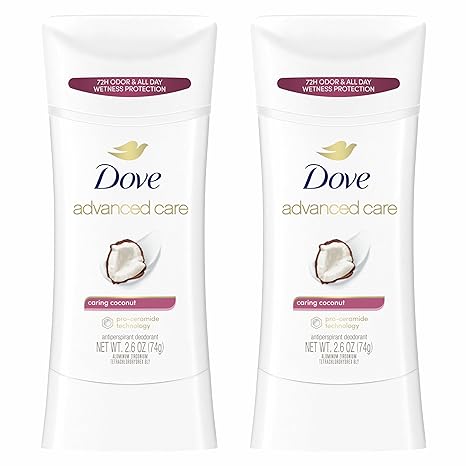 Dove Advanced Care Antiperspirant Deodorant Stick Caring Coconut Twin Pack for helping your skin barrier repair after shaving 2.6 oz