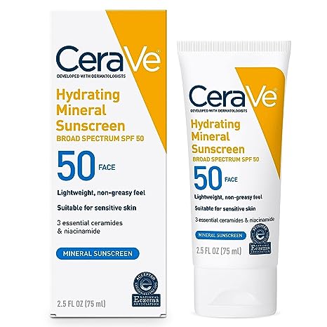 CeraVe 100% Mineral Sunscreen SPF 50 | Face sunscreen With Zinc Oxide & Titanium Dioxide