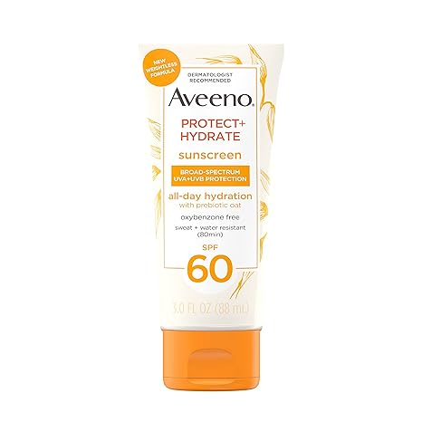 Aveeno Protect + Hydrate Moisturizing Body Sunscreen Lotion with Broad Spectrum SPF 60 & Prebiotic Oat