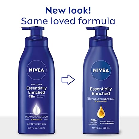 NIVEA Essentially Enriched Body Lotion for Dry Skin, Pack of 2, 16.9 Fl Oz Pump Bottles