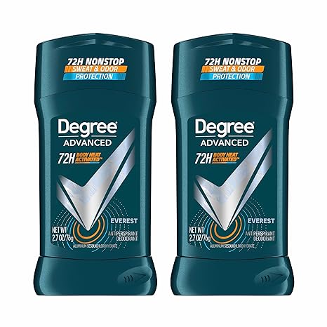 Degree Men Advanced Antiperspirant Deodorant Everest 2 Count 72-Hour Sweat and Odor Protection Antiperspirant For Men With Body Heat Activated Technology 2.7 oz