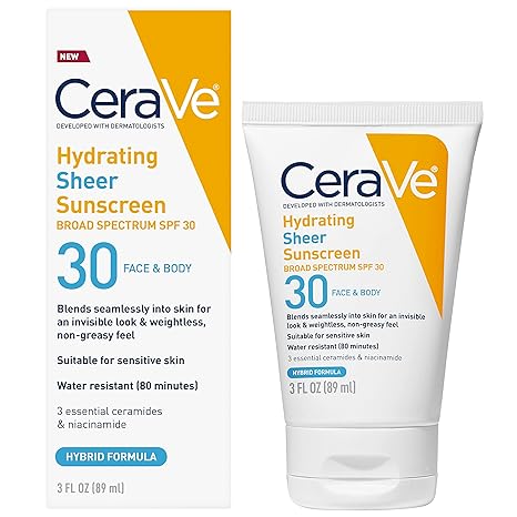 CeraVe Hydrating Sheer Sunscreen SPF 30 for Face and Body