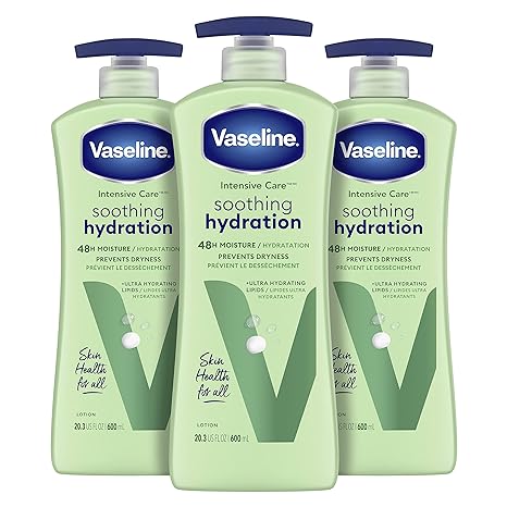 Vaseline Intensive Care Body Lotion for Dry Skin Soothing Hydration Lotion Made with Ultra-Hydrating Lipids (Pack of 3)