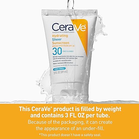 CeraVe Hydrating Sheer Sunscreen SPF 30 for Face and Body